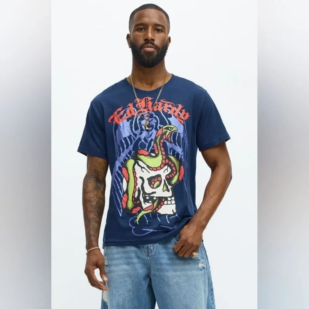 Ed Hardy Skull And Snake Short Sleeve Tee
